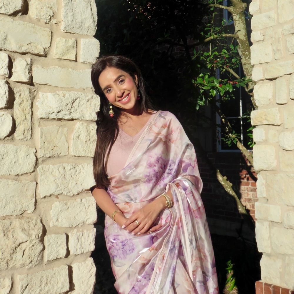 Floral Pink and Purple Saree